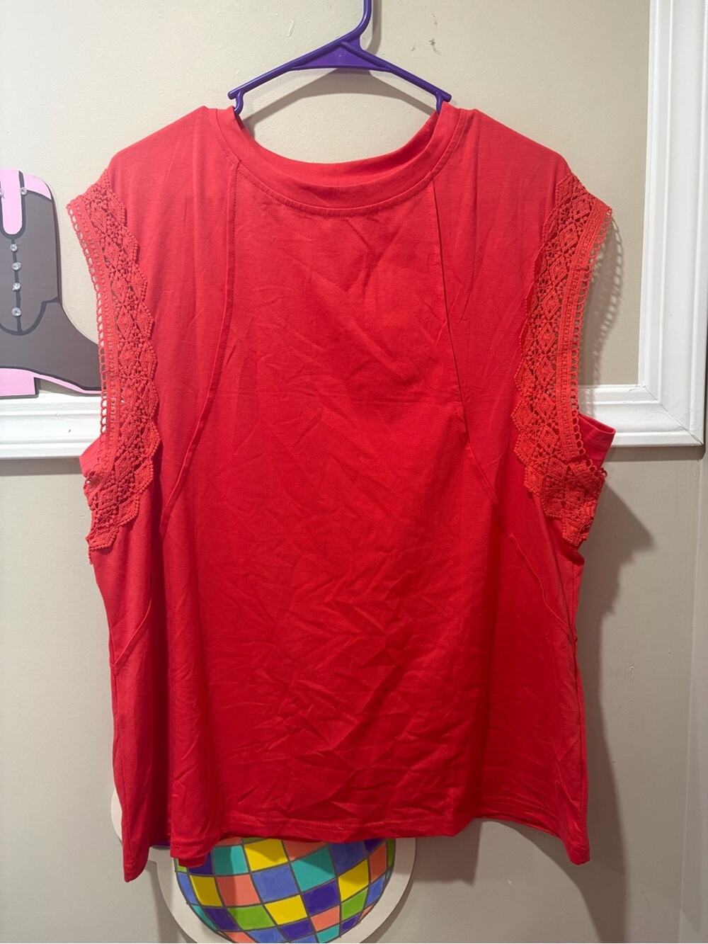 Amazon Red Crochet-Trim Sleeveless Tank Top